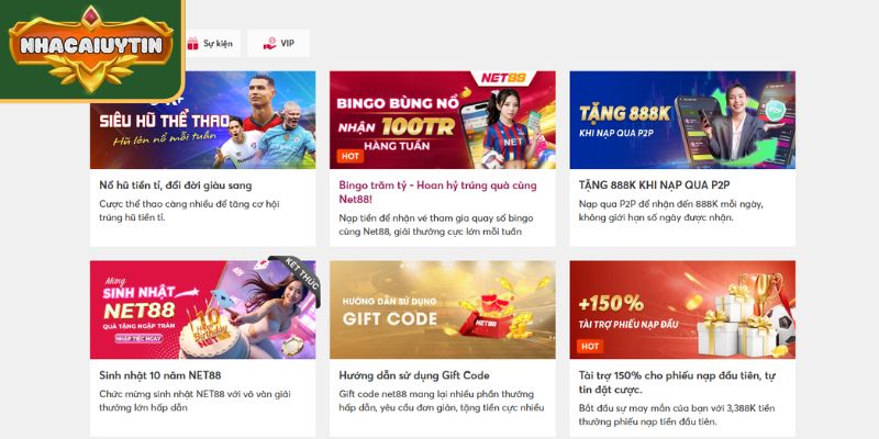 Top những chương trình khuyến mãi Net88 hiện hành